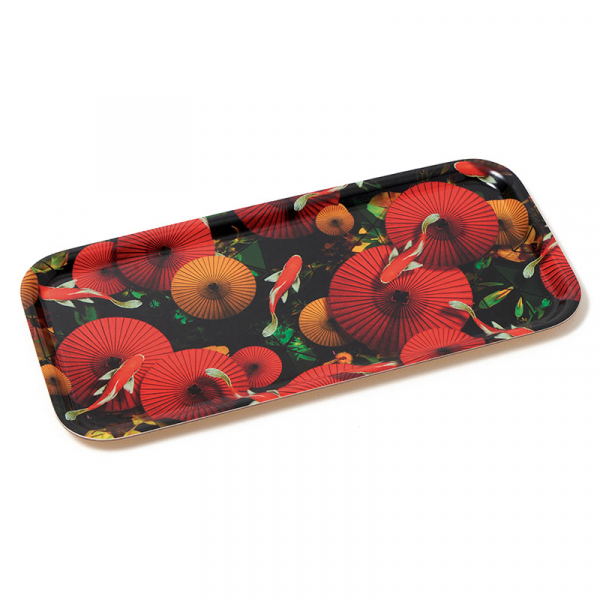 Gangzai rectangular Tray, Koikoi Kujakui paint Lacquer multicolor, side